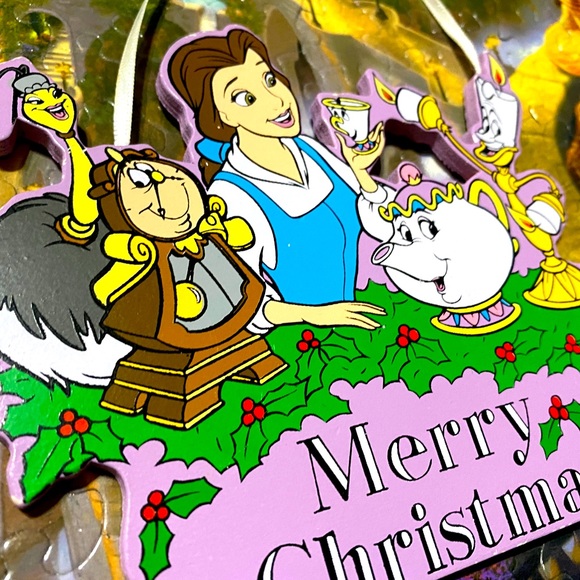 DISNEY’S BEAUTY & THE BEAST VTG 90s KURT ADLER HANDCRAFTED WOODEN XMAS ORNAMENTS - Picture 3 of 10